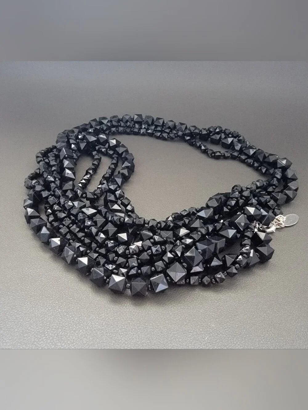 3 Pc Black Statement Jewelry Bundle Crystal Bib Nk, Faceted Bead Nk, Memory Wire